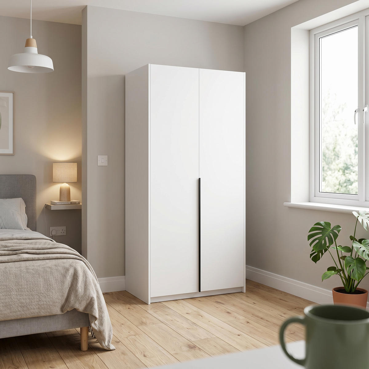 DREHTÜRENSCHRANK AMARA 100/204/58cm 2-türig Weiß - Weiß, Holzwerkstoff (100/204/58cm) - MASSENO
