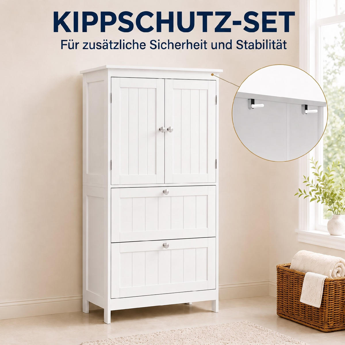 BADEZIMMERSCHRANK MDF Weiß - Weiß/Nickelfarben, Holzwerkstoff/Metall (30/110/60cm) - HOMCOM