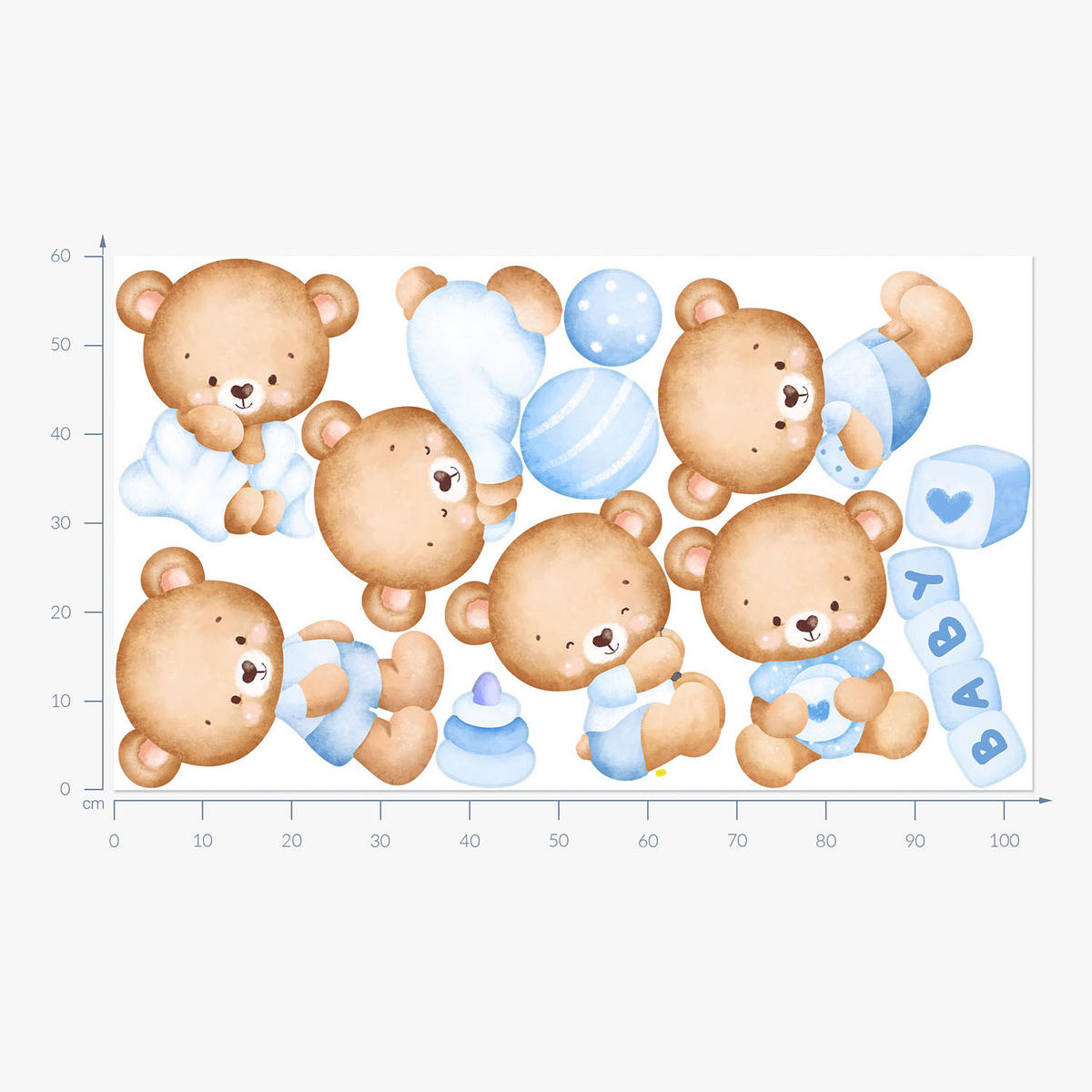 WANDAUFKLEBER 60x103cm - Pastellfarbene Teddybären - Multicolor, Kunststoff (60/103/0.1cm) - Wallfluent