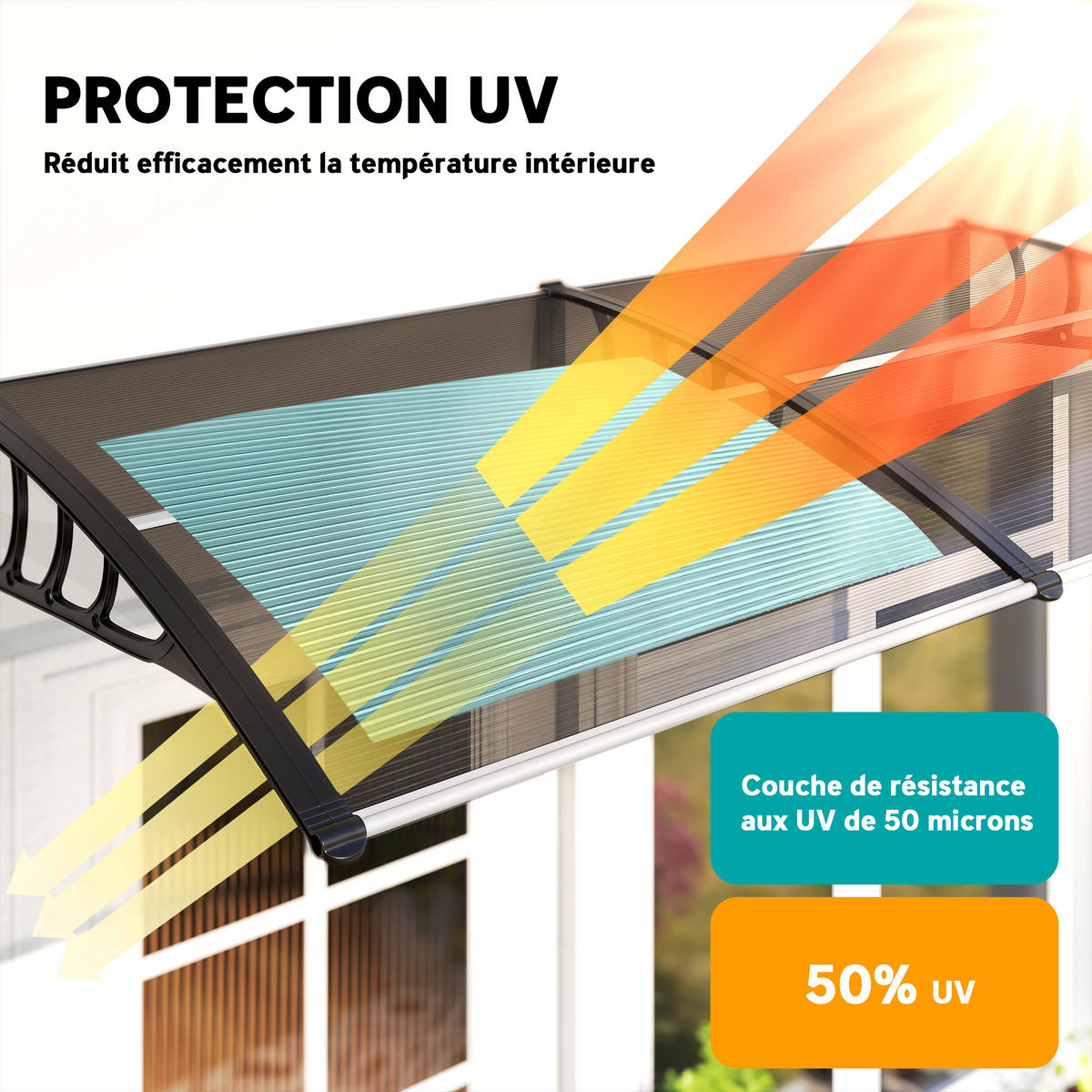 VORDACH DE-14007 200/96 cm, UV-Schutz Grün - Braun, Kunststoff (96/27/200cm) - ComfortXL