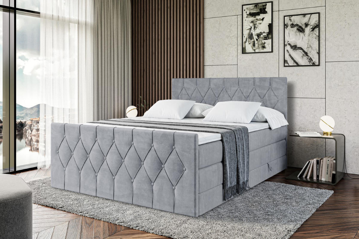 BOXSPRINGBETT VELANTO-Z KING - 160 x 200 - H3/H4 - Grau - Grau, Holzwerkstoff (160/200cm) - ALTDECOR