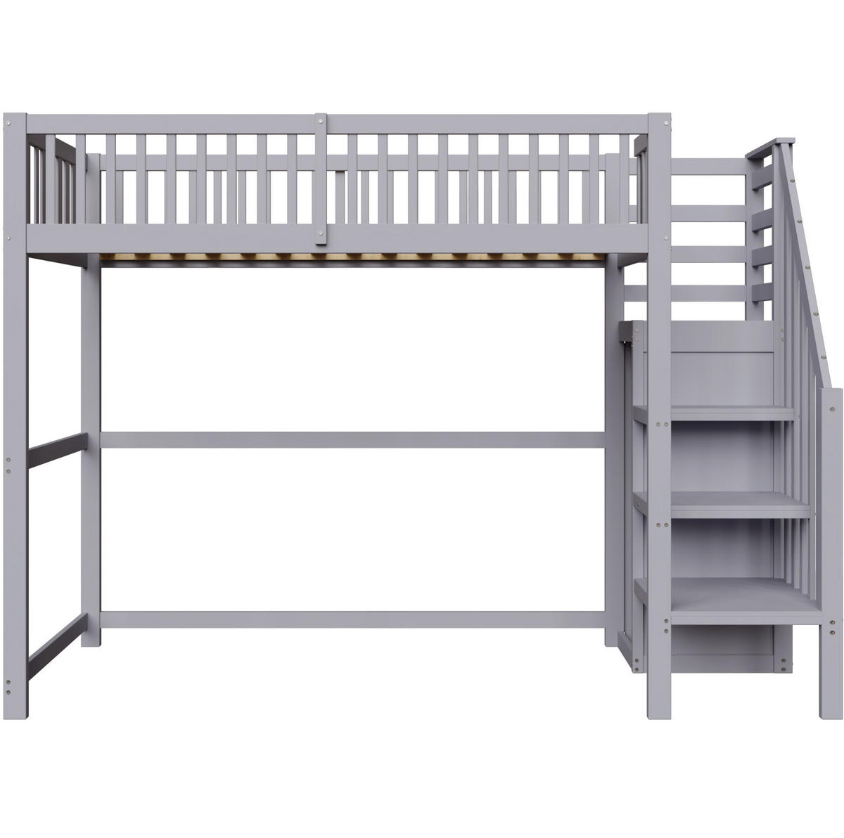 HOCHBETT 90/200 cm aus Holz mit Treppe, Kleiderschrank und Regal Grau - Grau, Holz (90/200cm) - Modenvie
