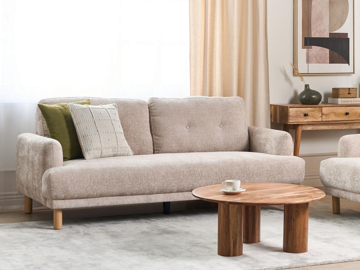 3-SITZER-SOFA Bouclé beige Tuve - Hellbraun/Beige, Textil (199/85/90cm) - Beliani