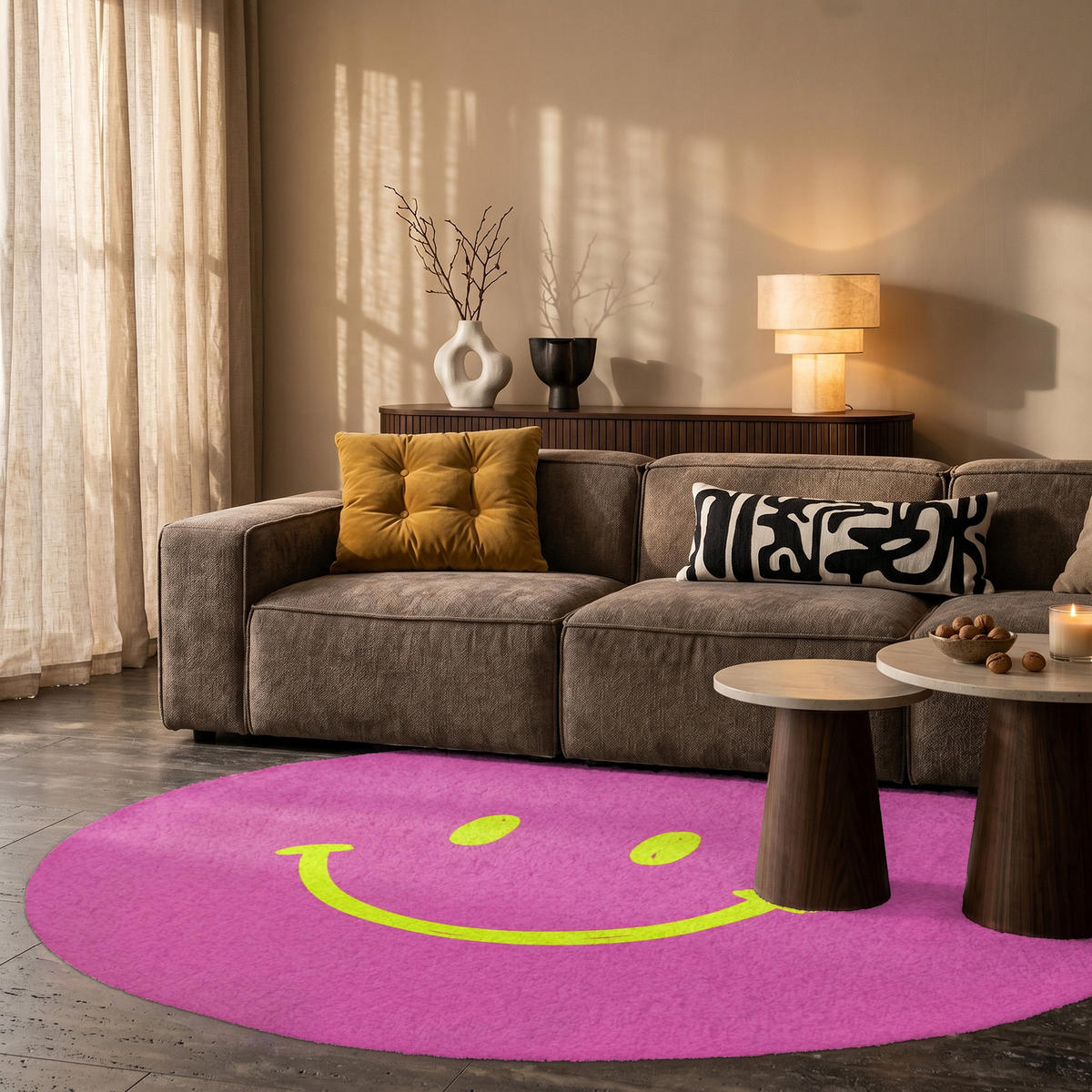 TEPPICH - Smiley - Fröhlich - Rosa - 150x150 cm - Pink, Kunststoff/Textil (150/0.4cm) - OnlyWow