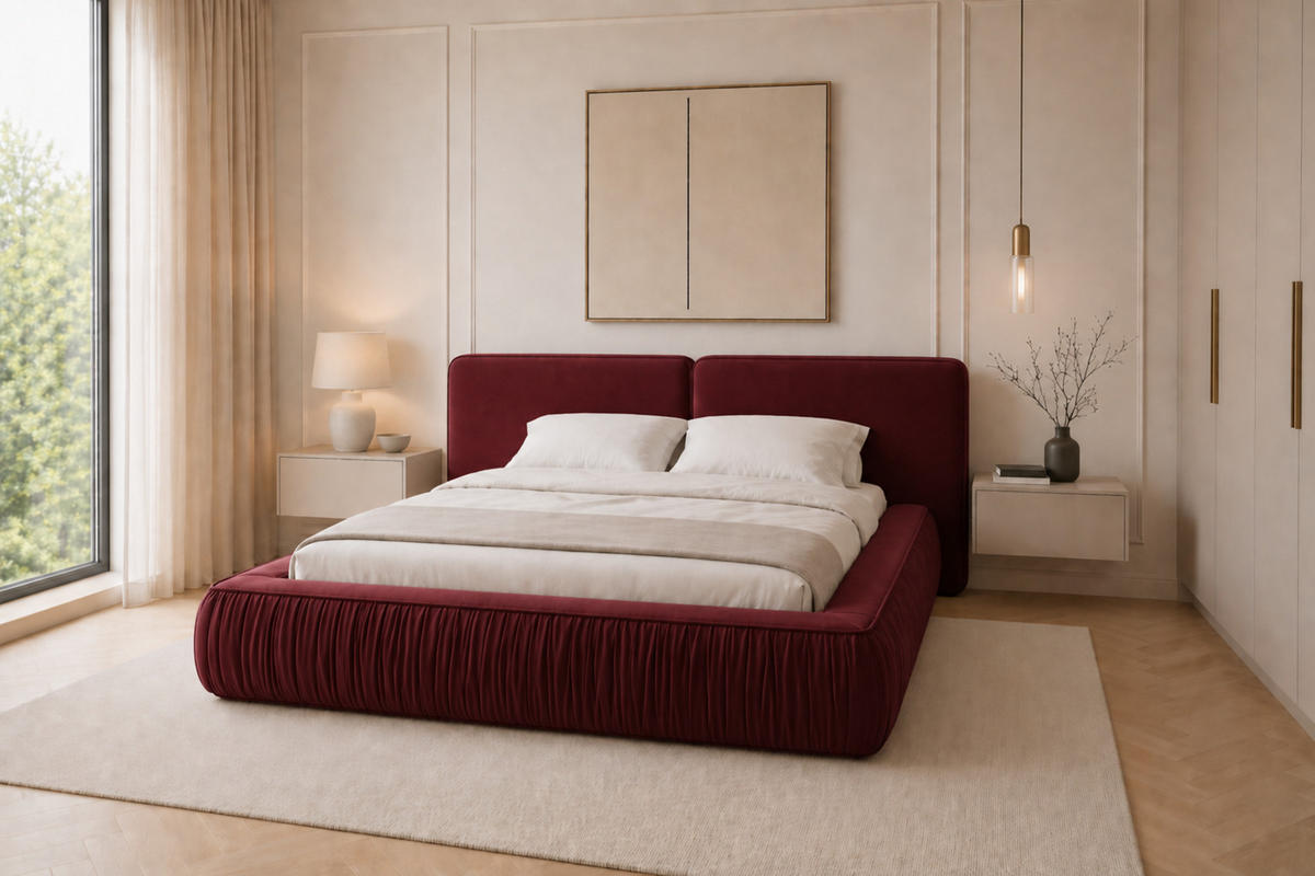 POLSTERBETT 08 140 x 200 cm – Riviera – Bett mit Gasdruckfedern und Stauraum - Bordeaux, Holz (140/200cm) - ROYAL24_MARKT