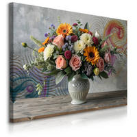 LEINWANDBILD für Wohnzimmer Blumenstrauß in Vase Ornamenten 70cm x 50cm - Blau/Beige, Textil (70/50cm) - Muralo
