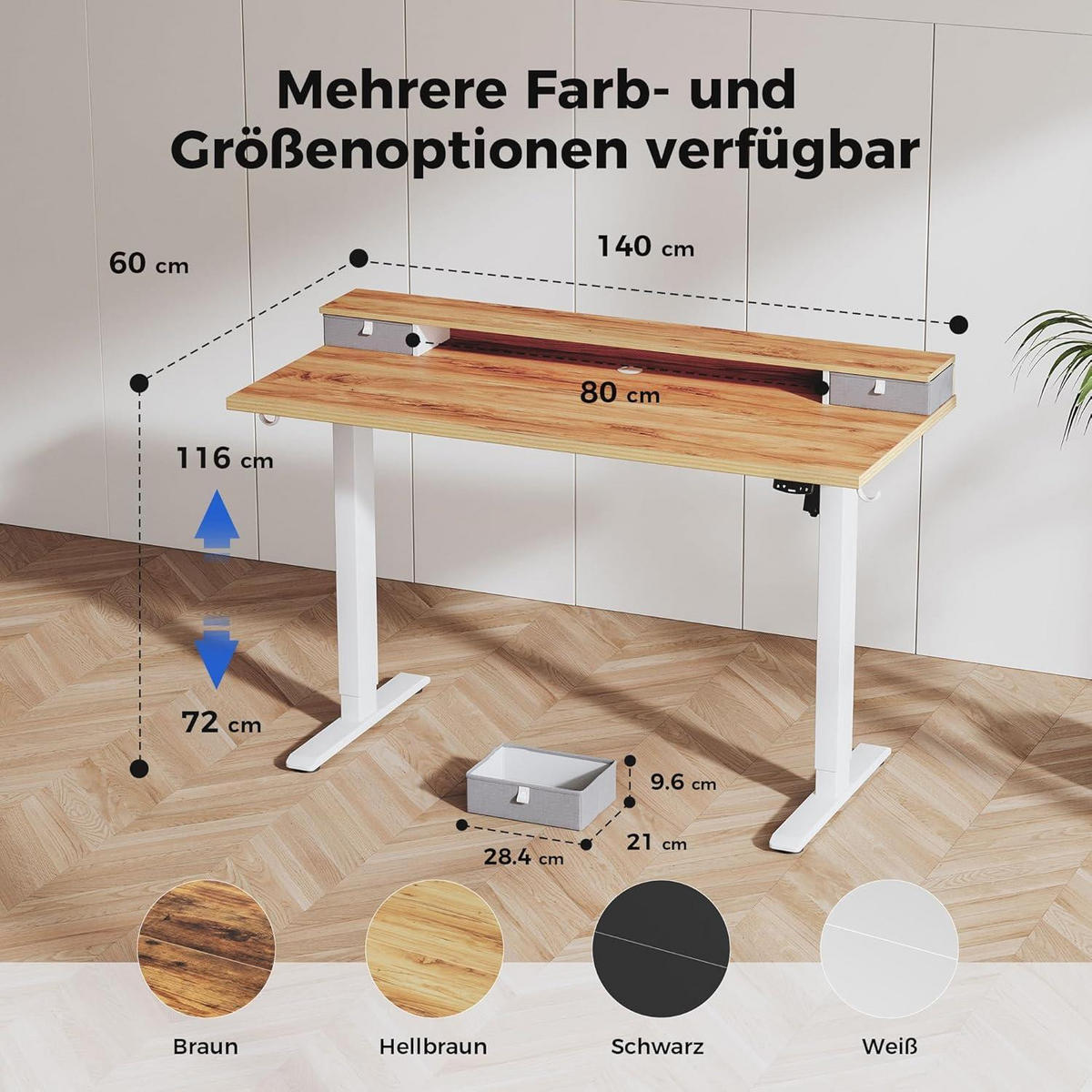 SCHREIBTISCH Höhenverstellbar Elektrisch 140 x 60 cm Hellbraun - Braun, Holzwerkstoff (140/60/75cm)