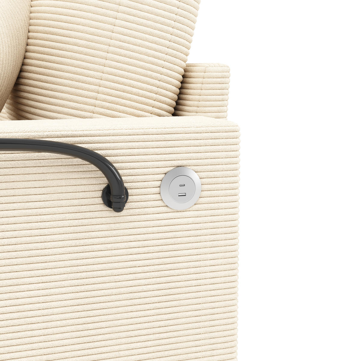 SCHLAFSOFA 2-SITZER Cord Beige mit USB, USB-C und Getränkehaltern - Beige, Holzwerkstoff/Kunststoff (163/82/140cm) - WISHDOR