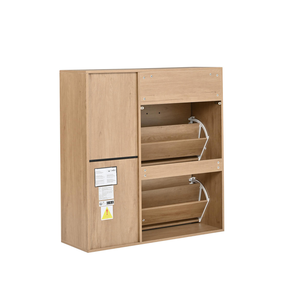 SCHUHSCHRANK 100×35×106cm Naturholz Schwarz mit 2 Klappen - Schwarz/Naturfarben, Holzwerkstoff (100/106/35cm) - FLIEKS