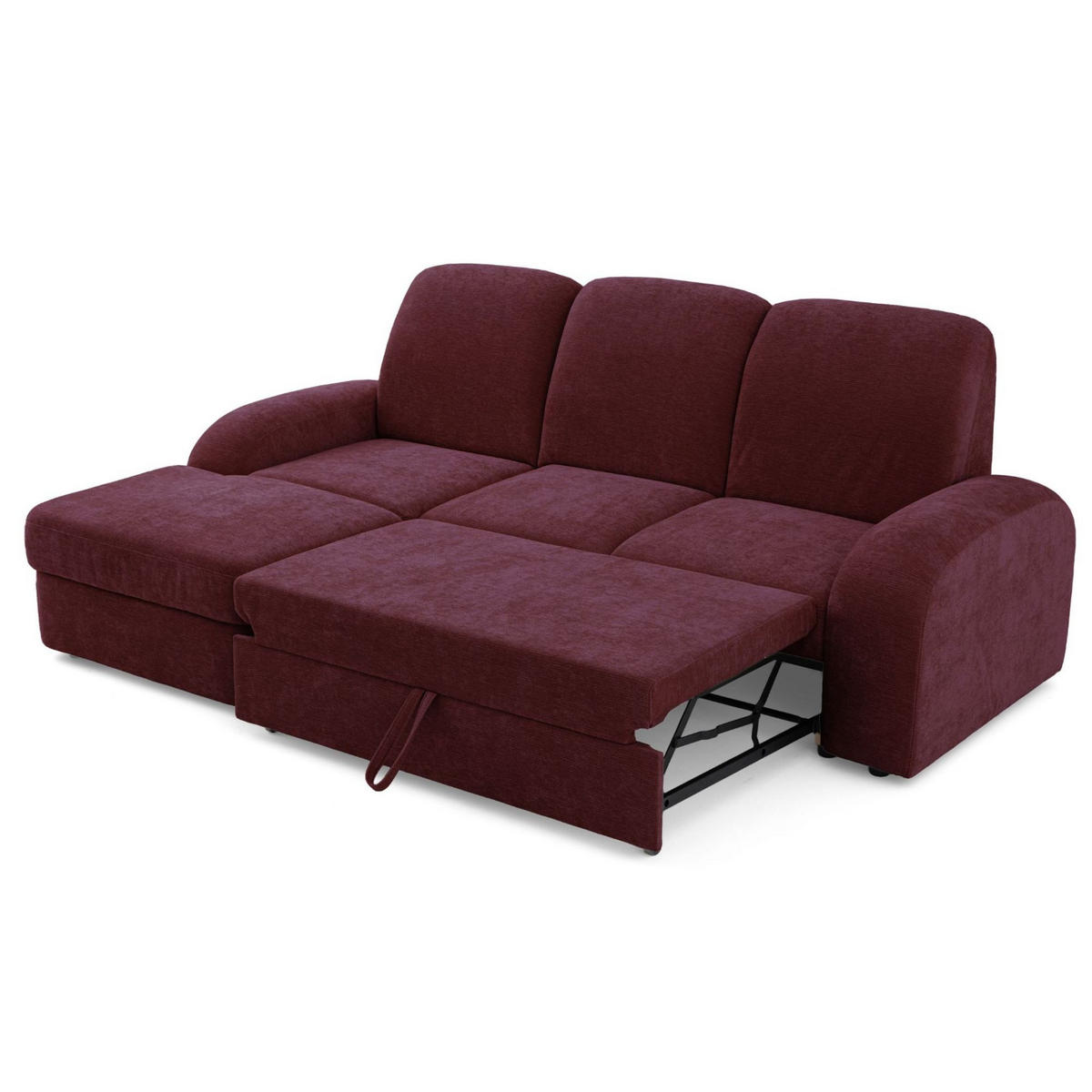 ECKSOFA VIBE S Links mit Schlaffunktion 130x202 Chenille Bordeaux - Bordeaux/Schwarz, Holz/Kunststoff (255/156cm) - Muffo