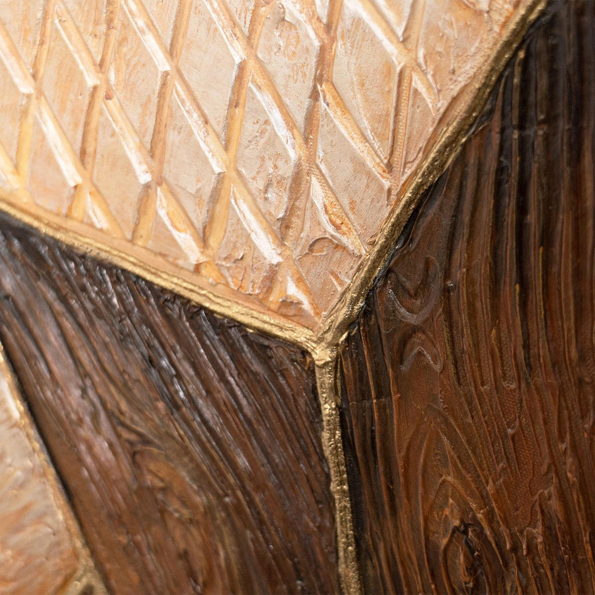 GEMÄLDE Geometrie des Goldes Schattenfugenrahmen Eichefarben 120x80 cm - Eichefarben, Holz (120/80cm) - YS-art gallery