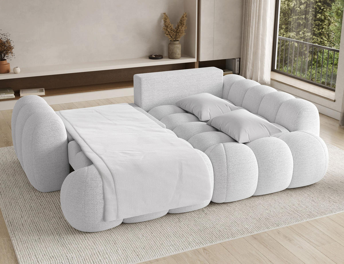 ECKSOFA COZION L-Form mit Schlaffunktion & Bettkasten – Modernes 3-Sitzer Sofa, HR-Kaltschaum, Wellenfederung, 267 × 165 cm - Schwarz/Weiß, Kunststoff (267/165cm) - Wohnideebilder