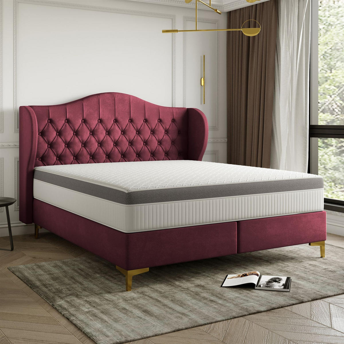 POLSTERBETT Pelagio In Whisper - Rot, Holzwerkstoff/Textil (140/200cm) - Fun Möbel