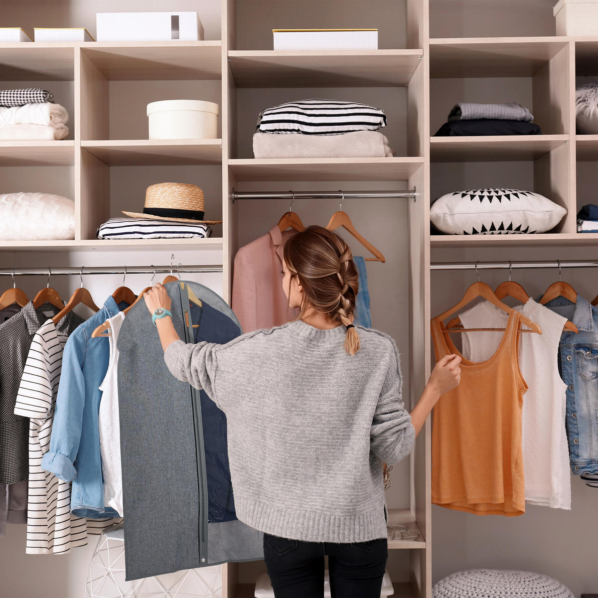 3XKLEIDERSACK - Grau, Kunststoff/Textil (58/99/0.1cm) - Relaxdays