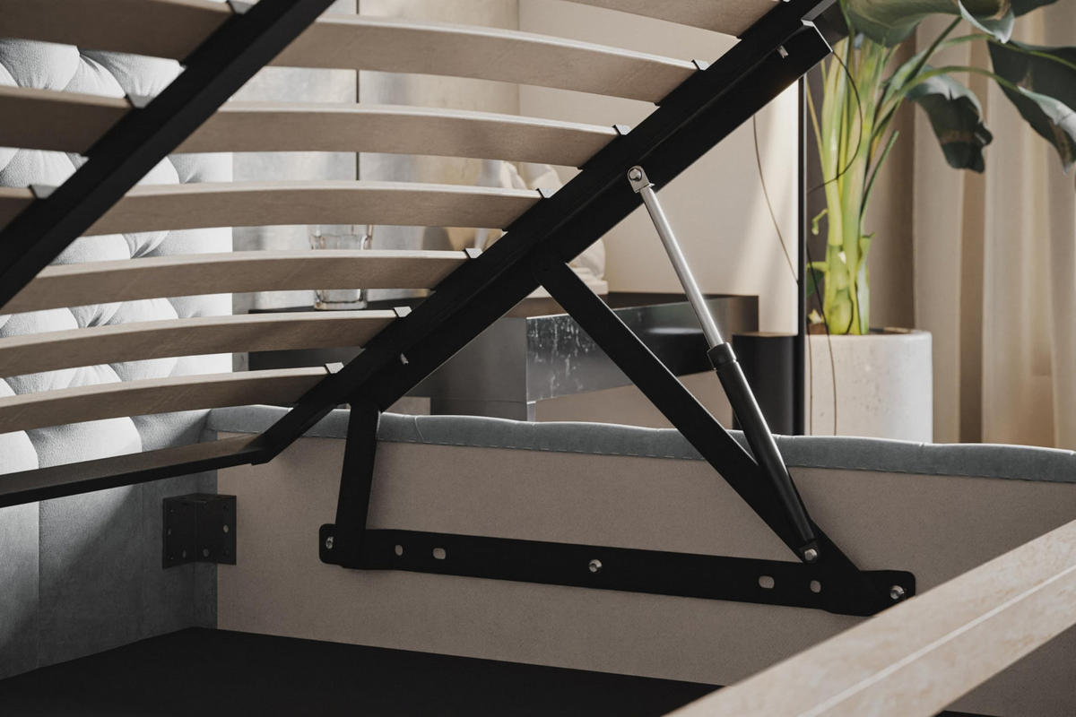 BETT 90x200 - Polsterbett mit Bettkasten und Metallrahmen - Elegant Betten - Weicher Jasminstoff - Kollektion Miami, Grau - Grau, Holz/Textil (90/200cm) - Alpi-Möbel