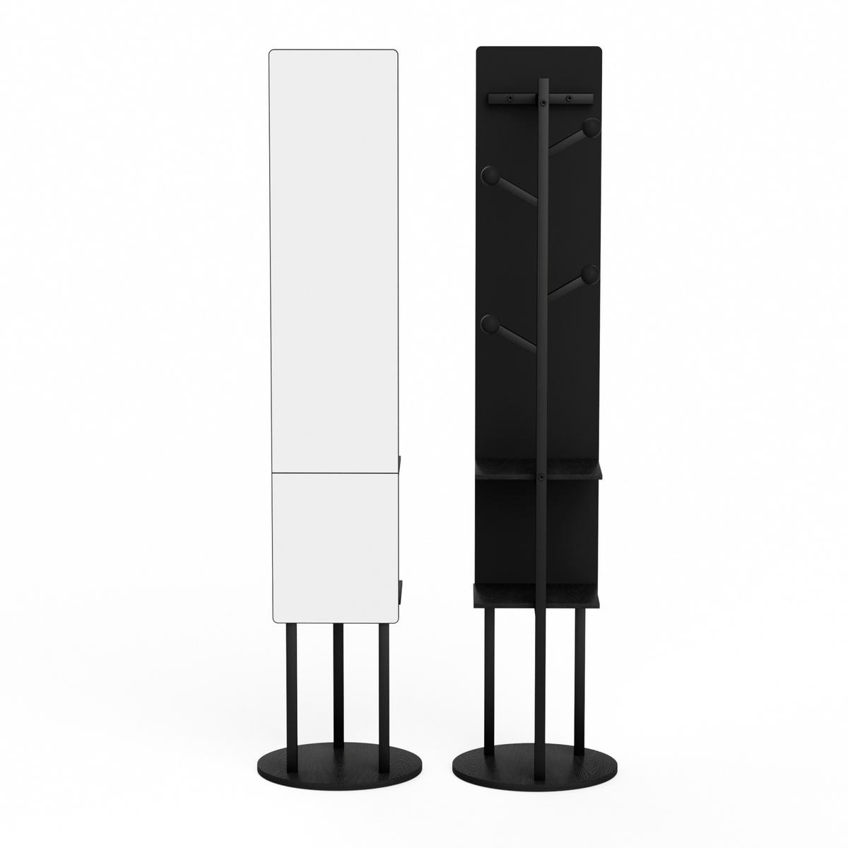STANDGARDEROBE mit Spiegel in Schwarz 40/40/174 cm drehbar - Schwarz, Holzwerkstoff (40/174/40cm) - BEAOK