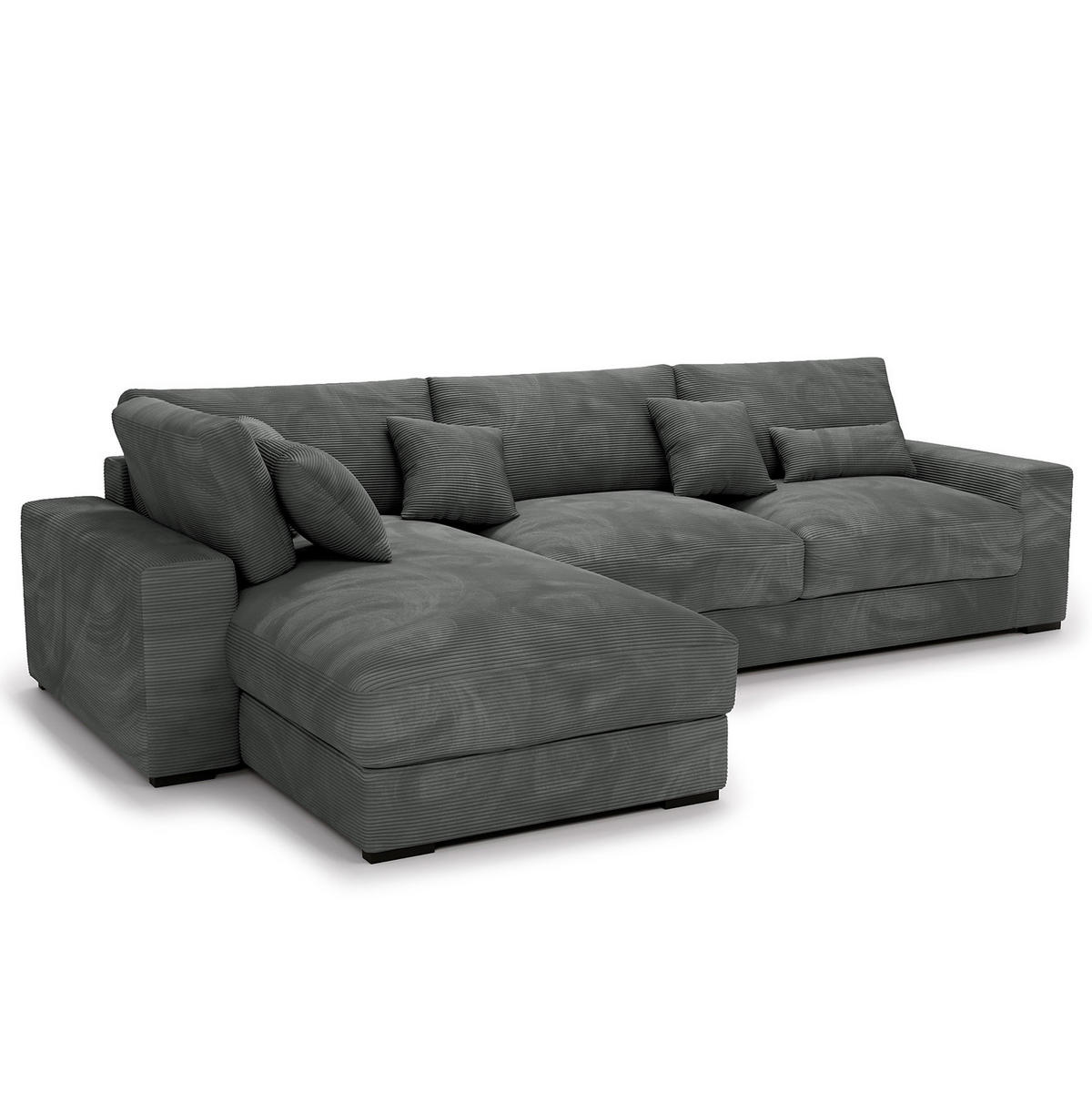 ECKSOFA mit Longchair - Schwarz/Graphitfarben, Kunststoff/Textil (340/205cm) - home24