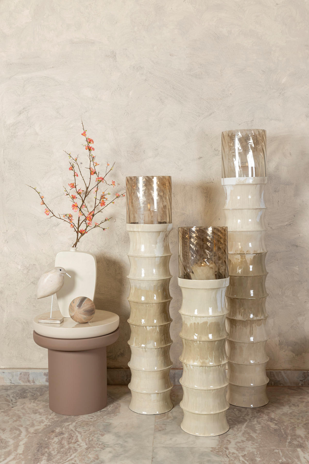 WINDLICHT Kaylyne Beige 26/26/156cm - Beige, Glas (26/156/26cm) - PTMD Collection