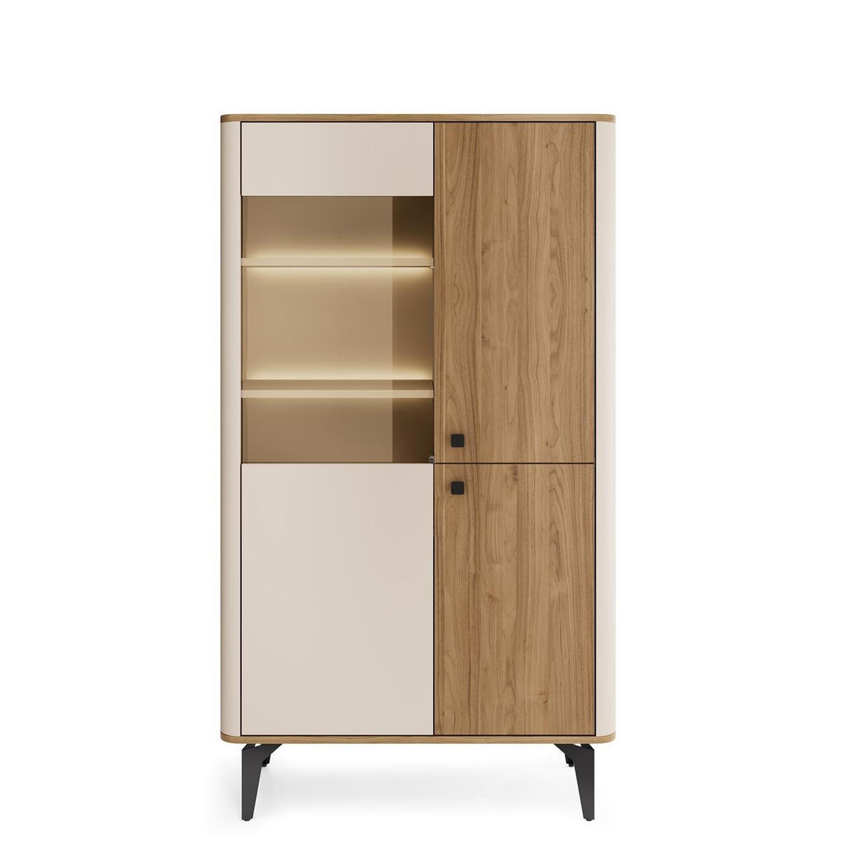 VITRINE Aurena Kaschmir mit Walnuss, mit LED - Schwarz/Braun, Holzwerkstoff (88/156/40cm) - Bettso