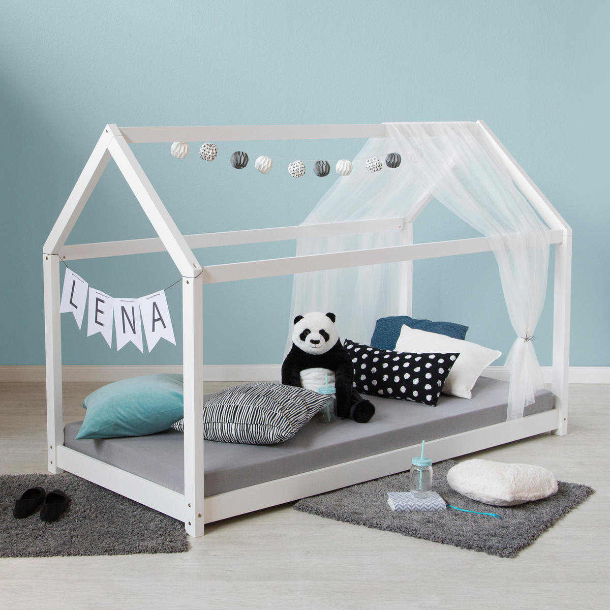 HAUSBETT 90/200 cm weiß - Weiß, Holz (206/141/96cm) - Homestyle4u