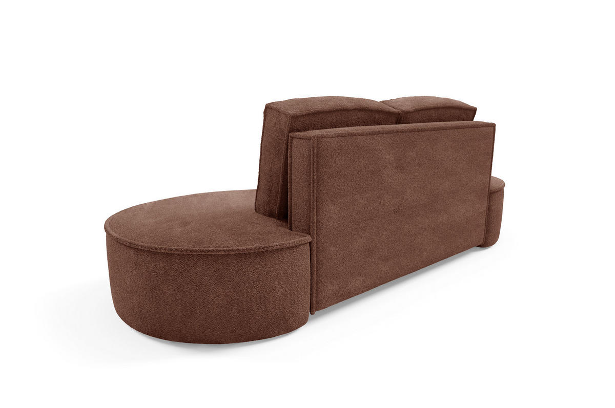 SOFA Molly – Freistehendes halbrundes Designsofa mit zwei eleganten, abnehmbaren RückenKissen, Abriamo Stoff, Größe: 234x101x88 cm, Braun - Braun, Holz/Textil (234/88/101cm) - DomoHome
