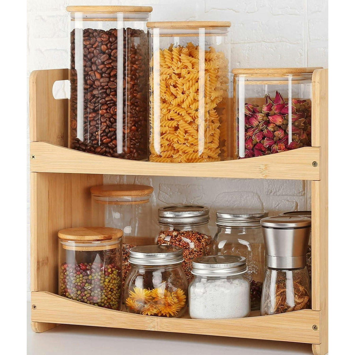 VORRATSGLÄSER 2er Set 800 ml Glas mit Bambusdeckel - Multicolor, Glas (10/12.5/10cm)