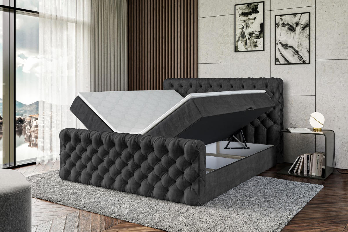 BOXBETT BOXI8-Z - 140x200 cm - H3 - Schwarz - Schwarz, Holzwerkstoff (140/200cm) - ALTDECOR