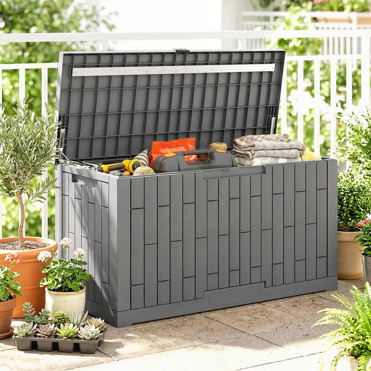 KISSENBOX DE-18686 379 L, abschließbar mit Gasdruckfedern Grau - Grau, Kunststoff (56/62/122.5cm) - ComfortXL