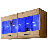 HÄNGEVITRINE SAVONA, Wotan, LED Blau - Eiche Wotan/Schwarz, Glas/Holzwerkstoff (100/50/27.2cm) - Komodee