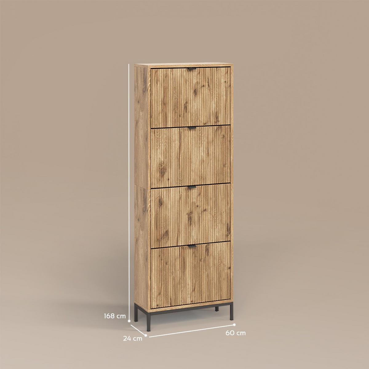 SCHUHKIPPER Aterno Viking Oak 60 x 168 cm mit 4 Klappschubladen - Eichefarben, Holzwerkstoff (60/168/24cm) - Livinity®
