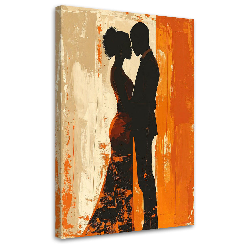 WANDBILD, Ein verliebtes Paar in einer warmen orangefarbenen Umgebung - Orange, Textil (80/120cm) - Feeby
