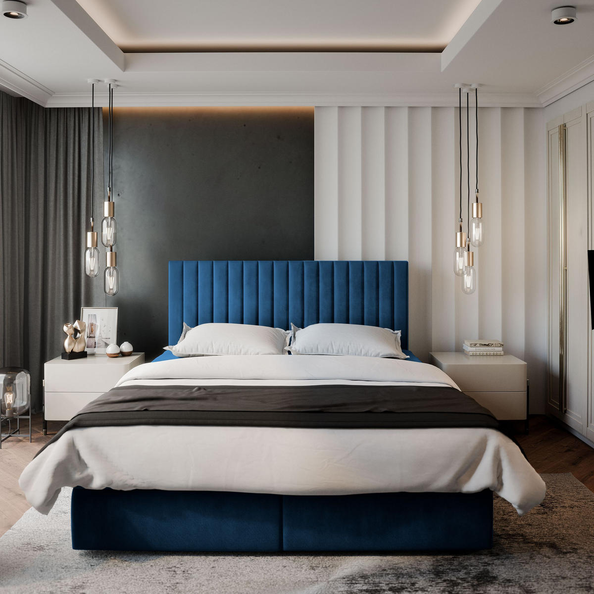 BOXBETT BRESEL 140x200 cm mit Matratze und Topper - Blau - Blau, Holz (140/200cm) - MASSENO