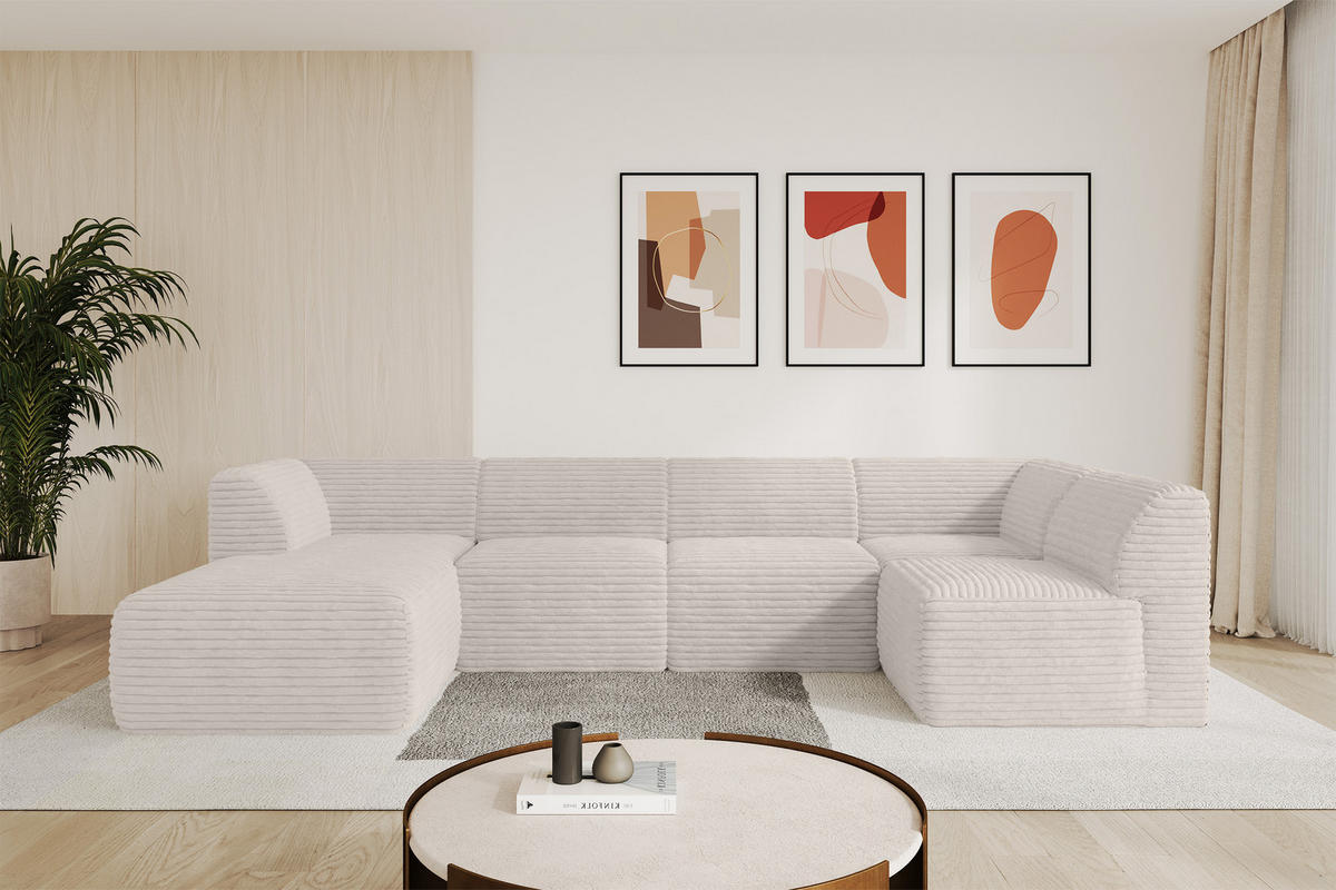 WOHNLANDSCHAFT Ottomane Links MOVO-L 345x180x78 cm Creme Cord - Creme, Holzwerkstoff/Kunststoff (345/78/180cm) - ALTDECOR