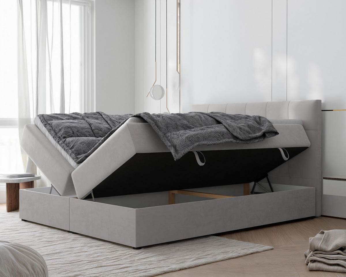BOXBETT RENZO 140/200 cm mit Matratze und Topper, Grau - Grau, Holzwerkstoff/Textil (140/200cm) - Idohome