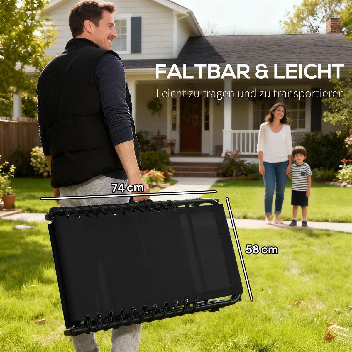 GARTENLIEGE 4-stufige Rückenlehne verstellbar Stahl Mesh-Stoff Schwarz 197 x 58 x 30 cm - Schwarz, Kunststoff/Metall (58/30/189cm) - Outsunny