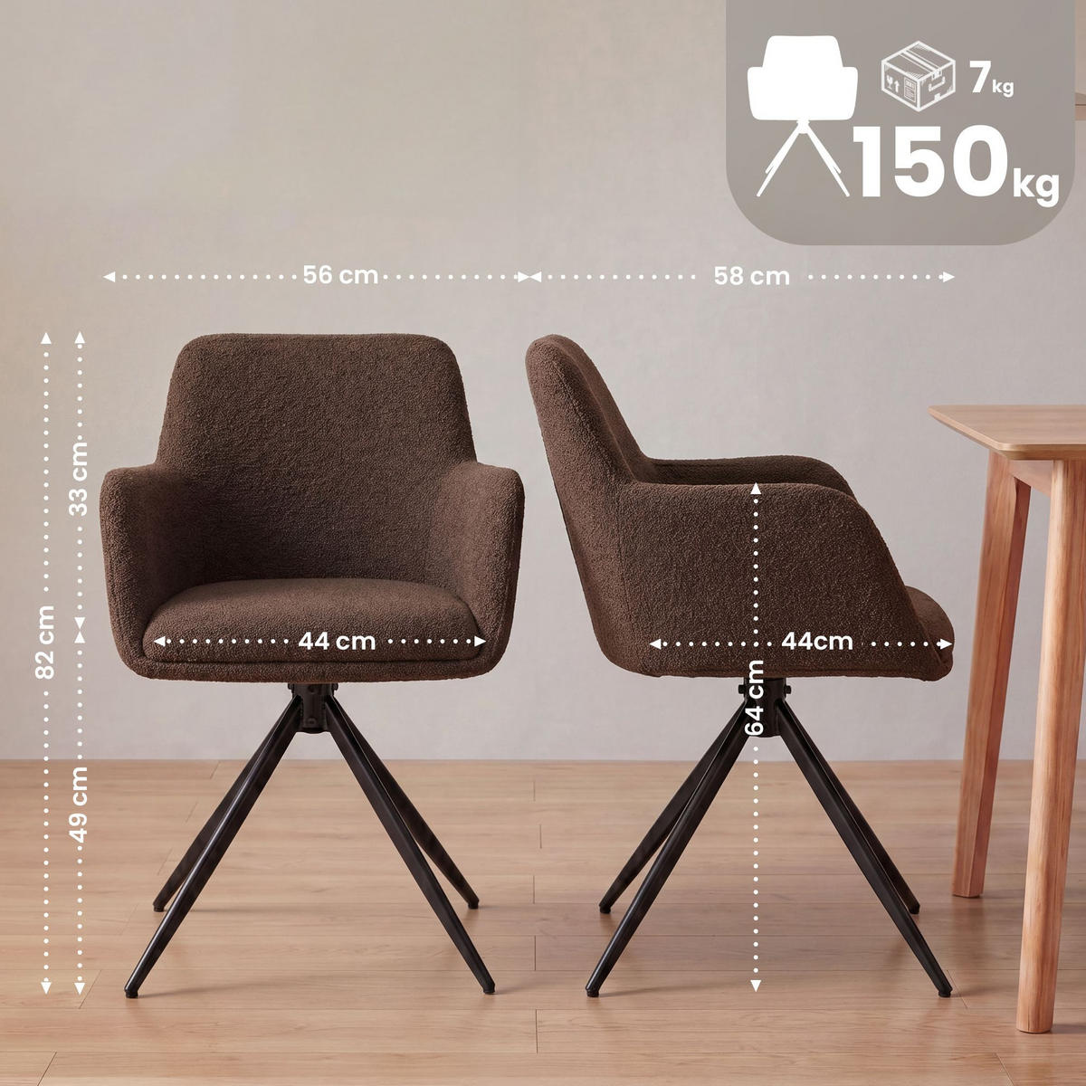 ESSZIMMERSTUHL Stoff Braun - Schwarz/Braun, Textil/Metall (56/82/58cm) - CLP