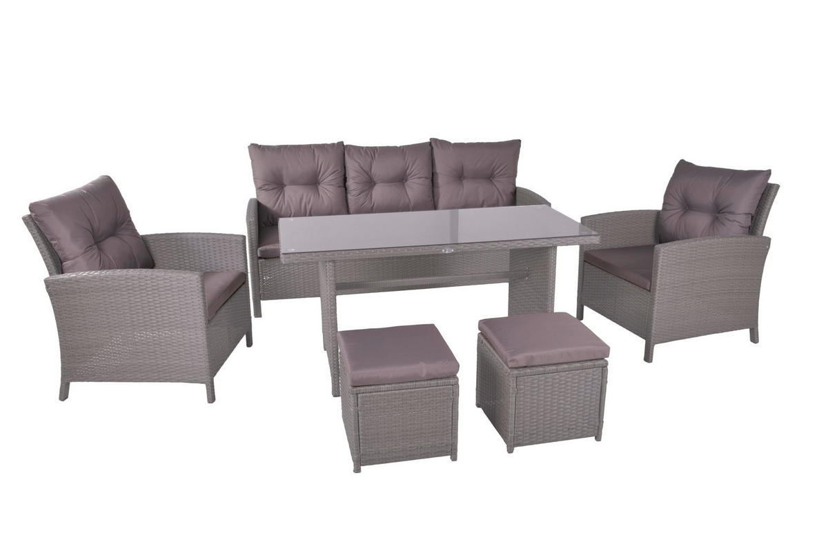 GARTEN-SITZGRUPPE Tove 6-teilig Grau Gartenmöbel-Set - Grau, Kunststoff - DELUKE