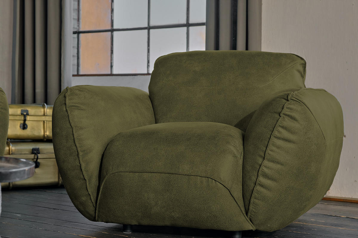 SESSEL DAVITO Grün Leder - Grün, Leder/Textil (128/88/108cm) - KAWOLA
