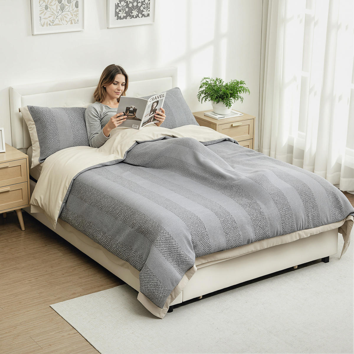 BETT 140x200 cm DE-14662 mit Gasdruckfedern & Schublade Creme - Creme, Holzwerkstoff (140/200cm) - ComfortXL