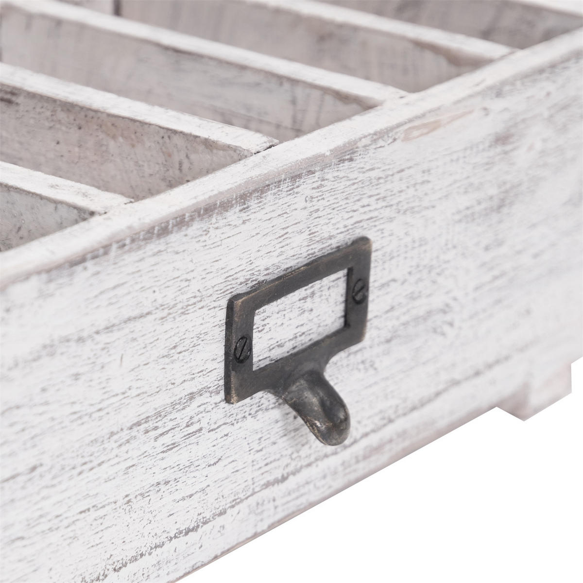 TISCH-ORGANIZER Runa Mahagoni Massivholz, 6 Fächer white washed - Weiß, Holz (15/32/10cm) - DESIGN DELIGHTS