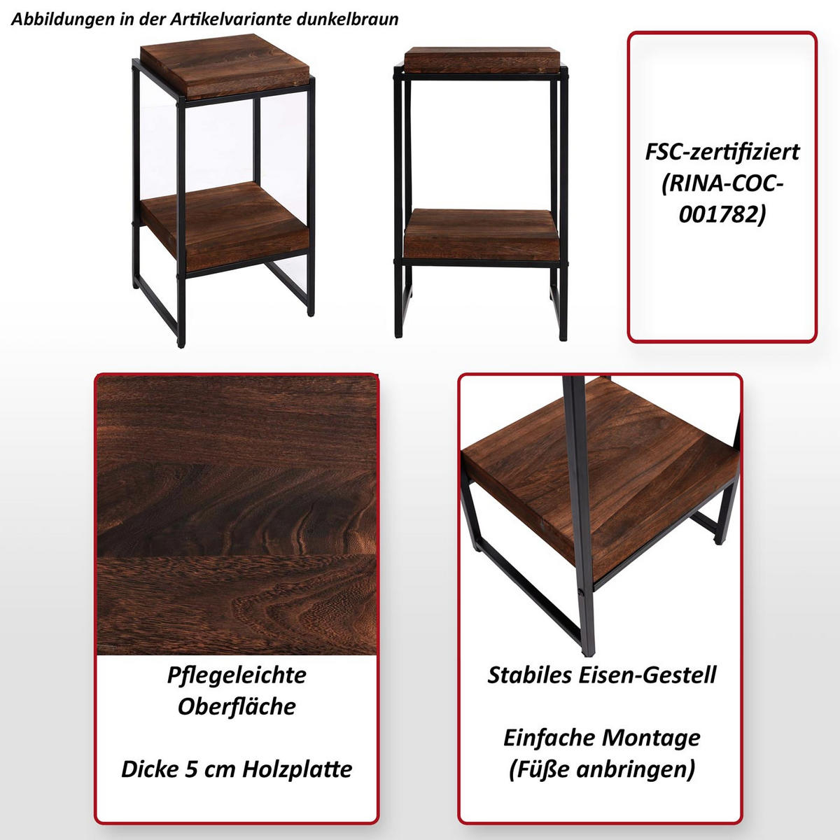 BLUMENTISCH quadratisch Dunkelbraun - Dunkelbraun, Holzwerkstoff (32/30/61cm) - MCW