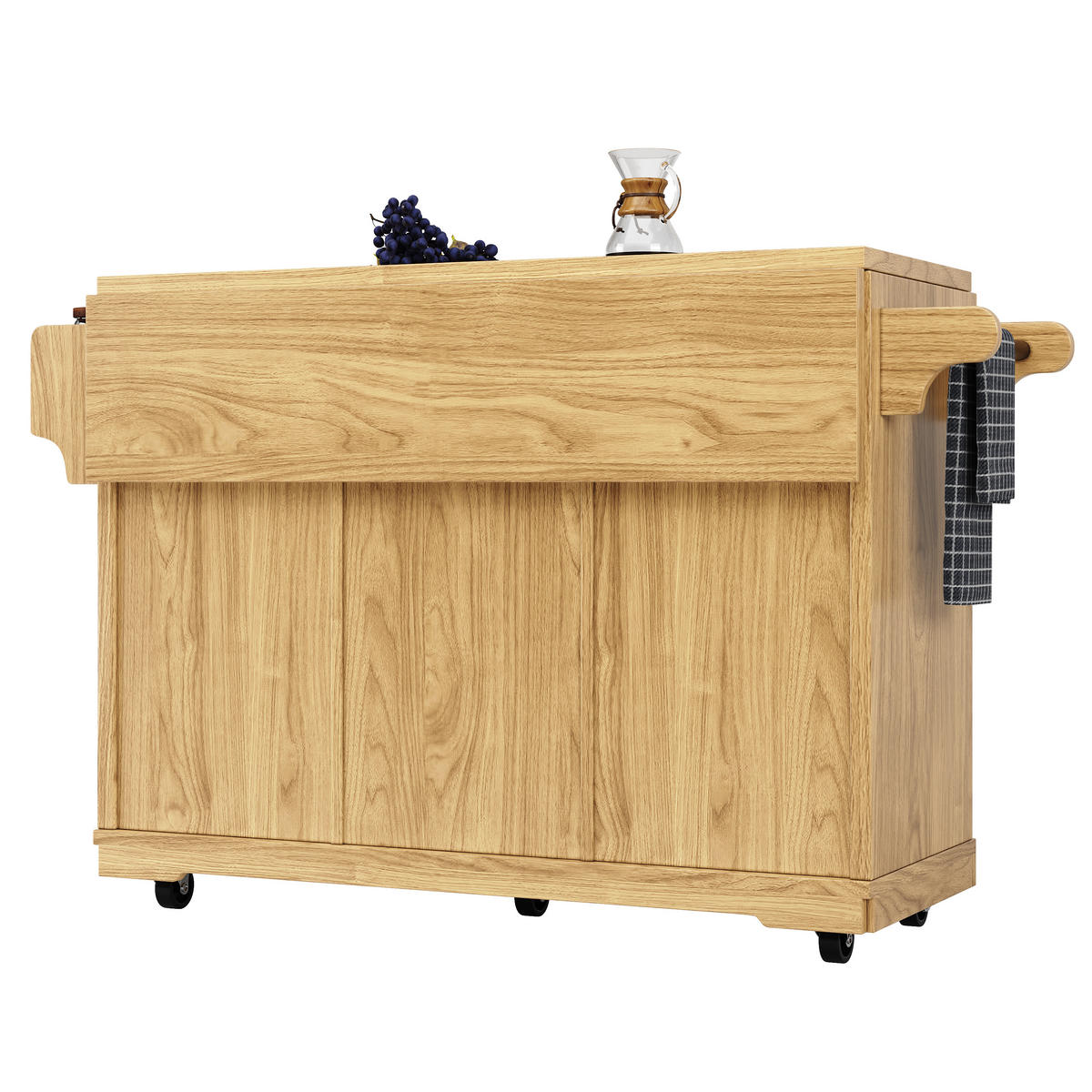 KÜCHENINSEL Ausklappbar PE Rattan Naturbraun - Naturfarben, Holzwerkstoff (142.5/95/80cm) - FLIEKS