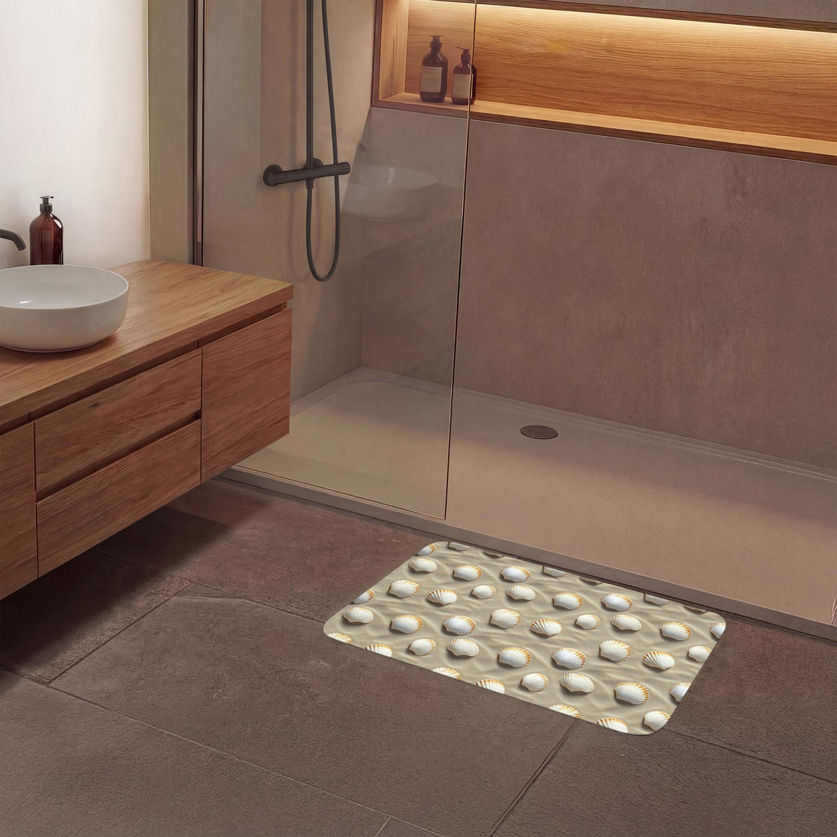 KOUPELNOVÁ PŘEDLOŽKA Mušle - Písek - Námořní 80x50 cm - písková barva, textil/plast (80/50cm) - OnlyWow
