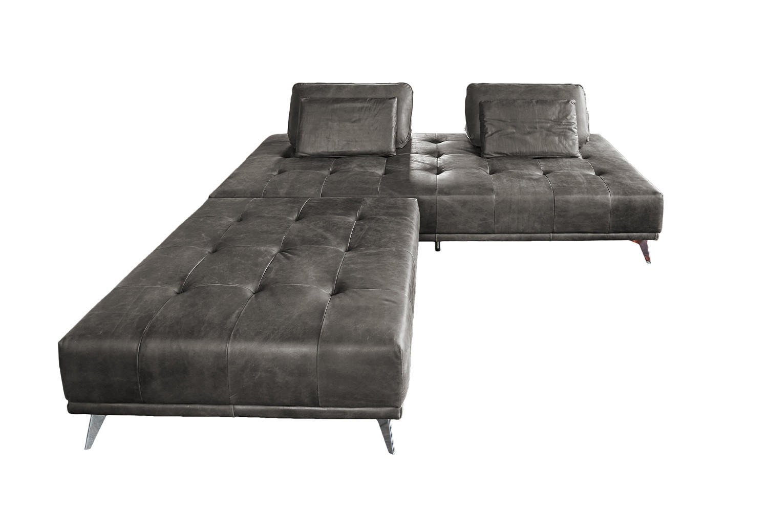 SOFA MIT HOCKER WIOLO Grau Leder - Silberfarben/Grau, Leder (220/83/240cm) - KAWOLA
