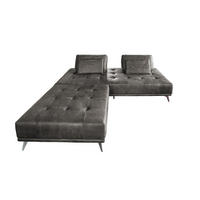SOFA MIT HOCKER WIOLO Grau Leder - Silberfarben/Grau, Leder (220/83/240cm) - KAWOLA