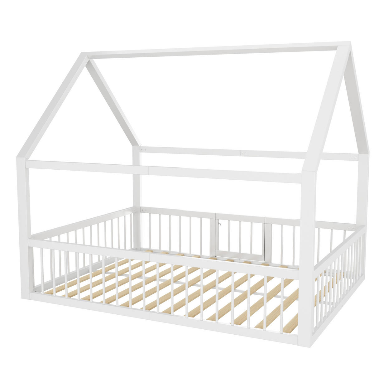 METALLBETT 140/200 cm in Weiß – Kinderbett mit Dachdesign und Sicherheitsgitter - Weiß, Metall (140/200cm) - BEAOK