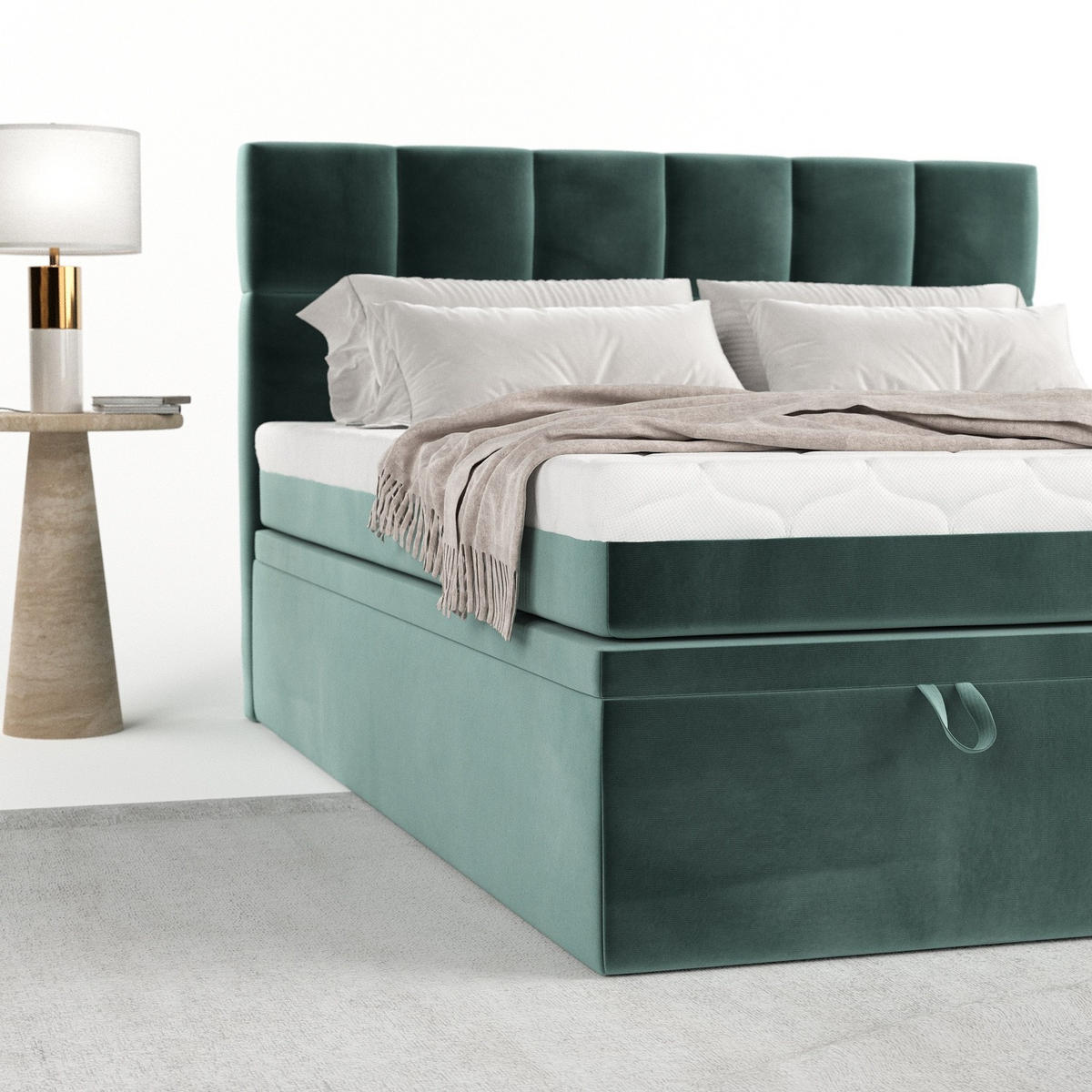 BOXBETT Elano 200/200 cm Türkis im Kronos Stoff - Türkis/Schwarz, Holz/Holzwerkstoff (200/200cm) - AltaBeds