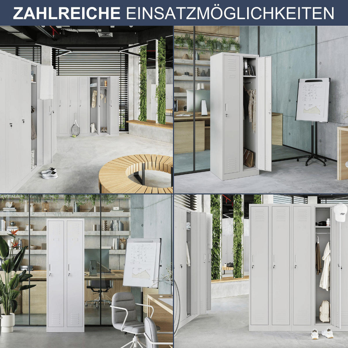 UMKLEIDESCHRANK Spind WIEN 2 Abteile 180x60x50cm Grau - Grau, Metall (60/180/50cm) - DELUKE