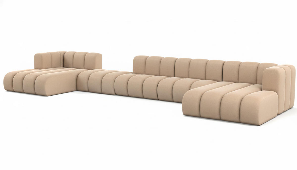ECKSOFA U-Form Grand U Big XL 500 cm, Velourstoff Salvador, Beige - Beige, Holz (500/179cm) - Kaiser Möbel