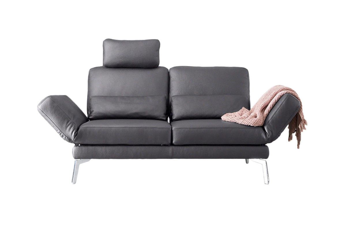 LEDERSOFA HURRICANE Grau Leder - Silberfarben/Grau, Leder (170/87/141cm) - KAWOLA
